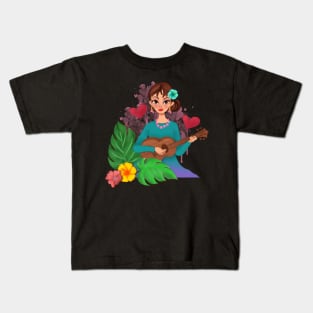 Girl playing a ukulele Kids T-Shirt